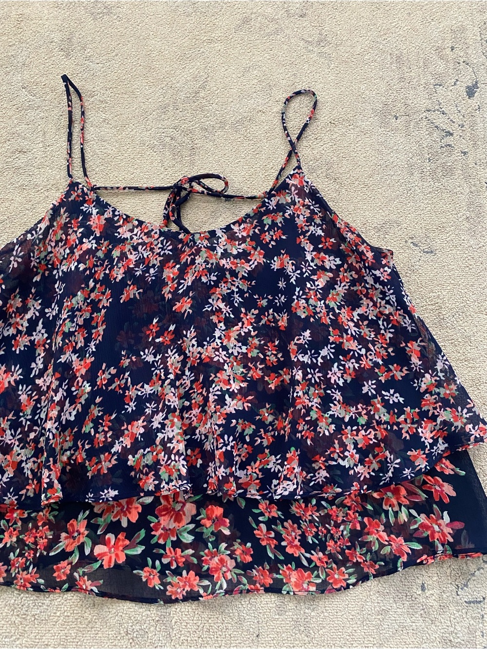 Express Floral Print Flowy Summer Cami Crop Top Lightweight Small Navy Blue Red